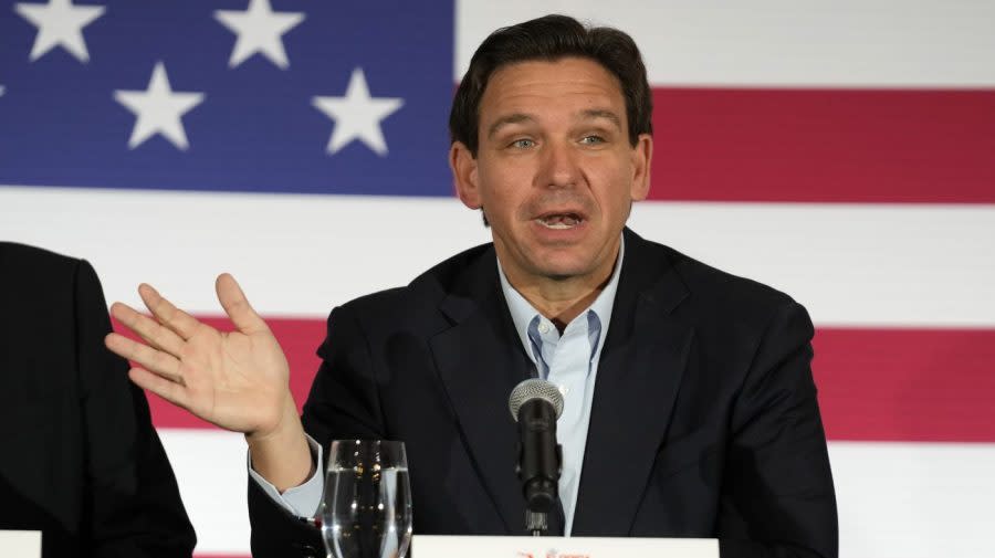 <em>Florida Gov. Ron DeSantis speaks at a political roundtable May 19, 2023, in Bedford, N.H. (AP Photo/Robert F. Bukaty)</em>