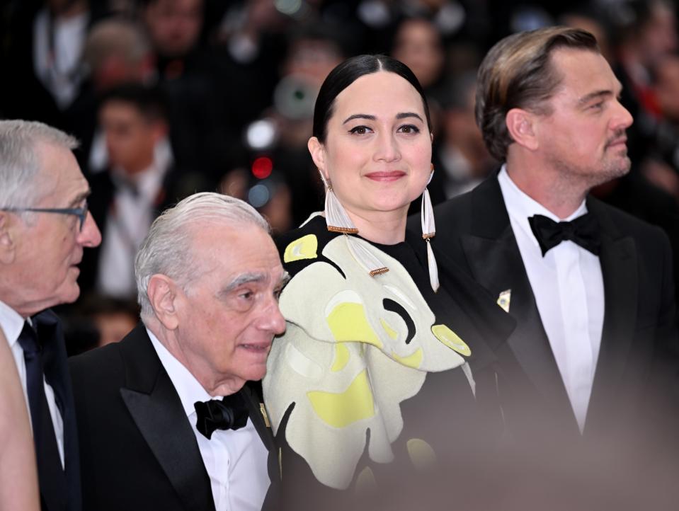 From left: Robert De Niro, Martin Scorsese, Lily Gladstone, and Leonardo DiCaprio at Cannes Film Festival at Palais des Festivals on May 20, 2023