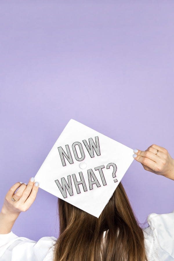 <p>Still haven't decided what's next for you? That's okay! Embrace your blank slate with this DIY graduation cap that says "Now What?" in bold letters. </p><p><strong>Get the tutorial at <a href="https://studiodiy.com/diy-graduation-cap-messages/" rel="nofollow noopener" target="_blank" data-ylk="slk:Studio DIY!;elm:context_link;itc:0;sec:content-canvas" class="link ">Studio DIY!</a>. </strong></p>