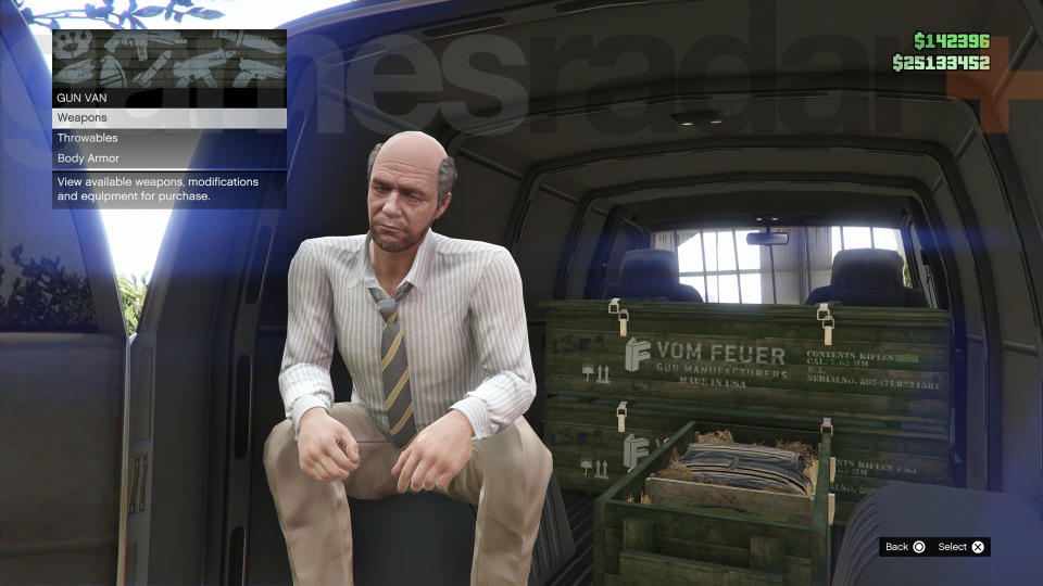 The arms dealer sat in the back of the GTA Online Gun Van