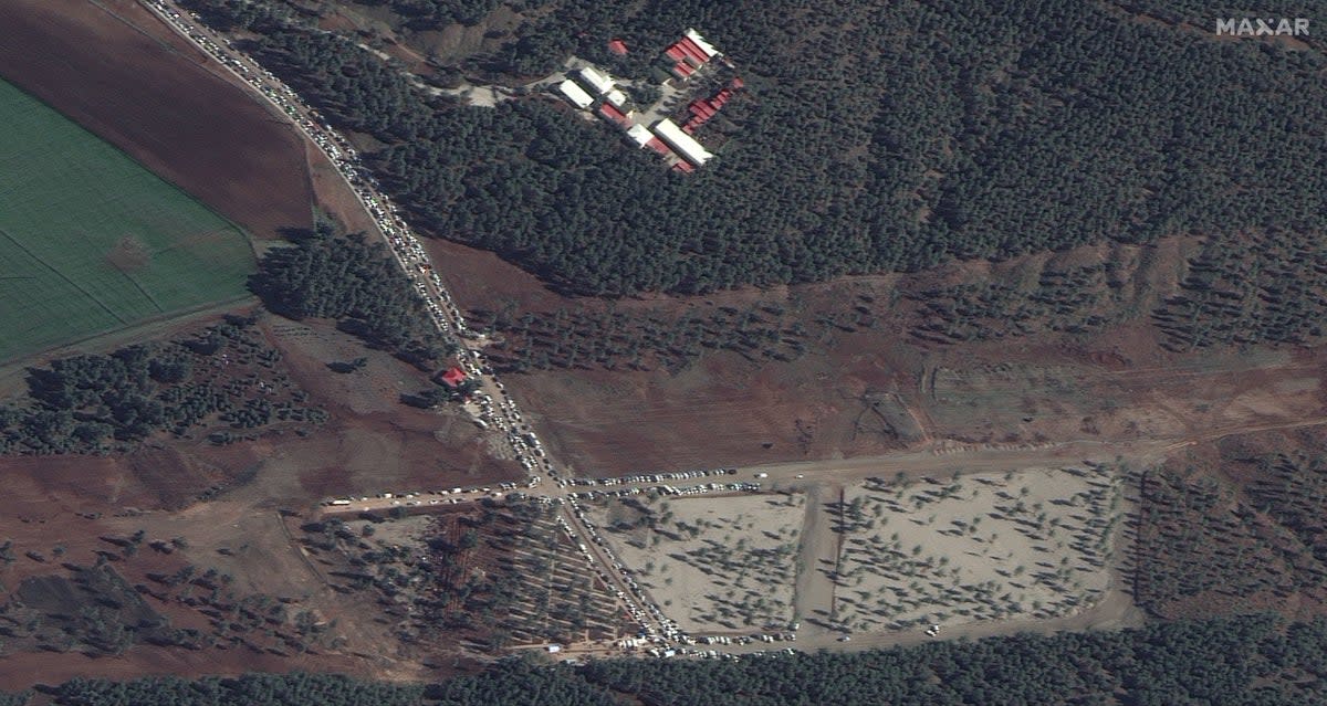Cemetery being prepared for earthquake victims southeast of Kahramanmaras, Turkey (Maxar)