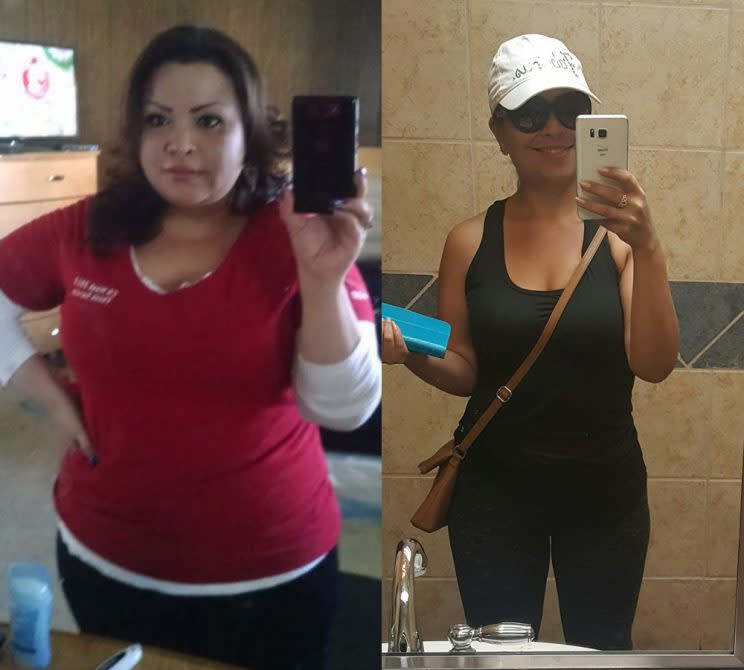 Before and after photos of Laura Rosales, after losing 90 pounds.