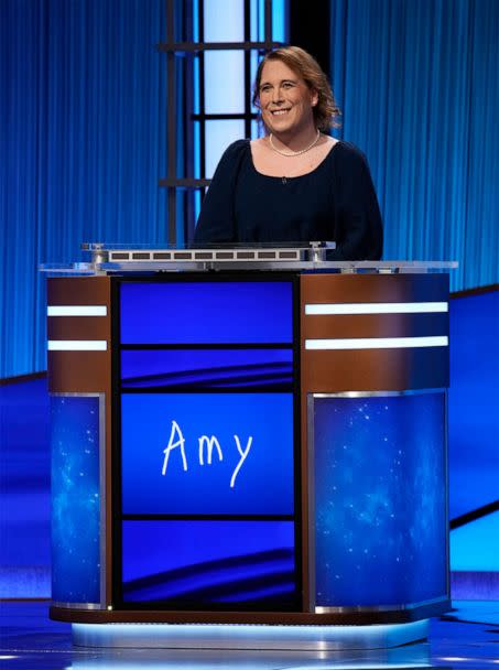 PHOTO: Amy Schneider appears on an episode of the game show Jeopardy! that aired Jan. 7, 2022. (Jeopardy Productions, Inc., FILE)