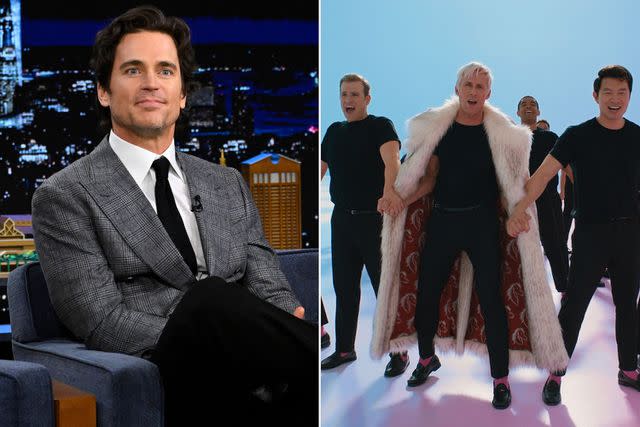 <p>Todd Owyoung/NBC via Getty; Courtesy of Warner Bros. Pictures</p> Matt Bomer on <em>The Tonight Show Starring Jimmy Fallon</em> Dec. 6, 2023 (L); Scott Evans, Ryan Gosling, Kingsley Ben-Adir and Simu Liu in <em>Barbie</em> (2023)