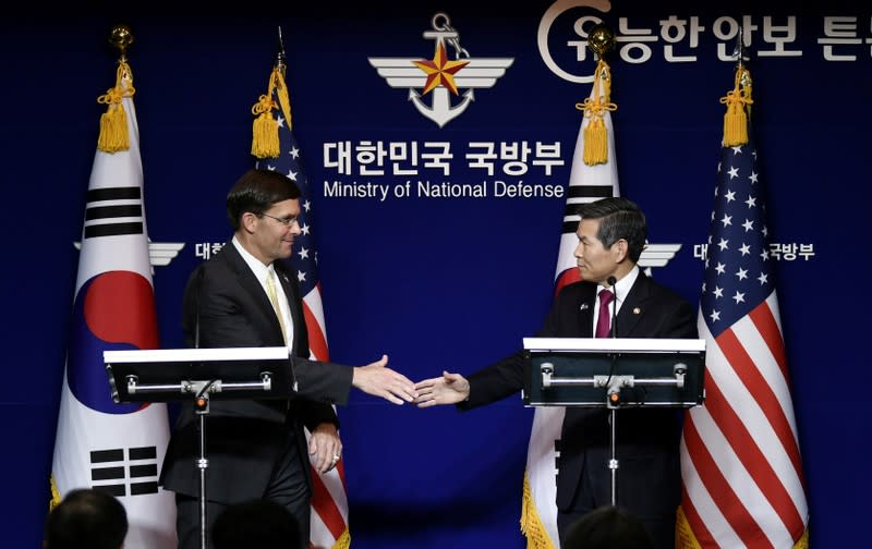 U.S. Defense Secretary Esper and South Korean Defense Minister Jeong hold a joint news conference after the 51st SCM in Seoul