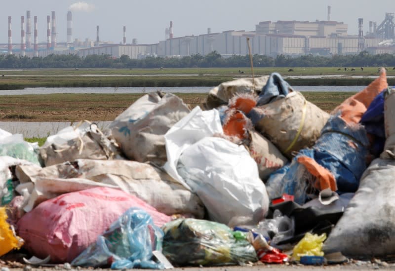 Garbage is seen near Formosa steel mill in Ha Tinh province