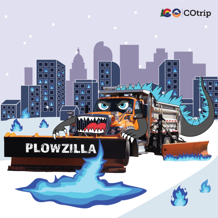 Named snow plow, "Plowzilla"