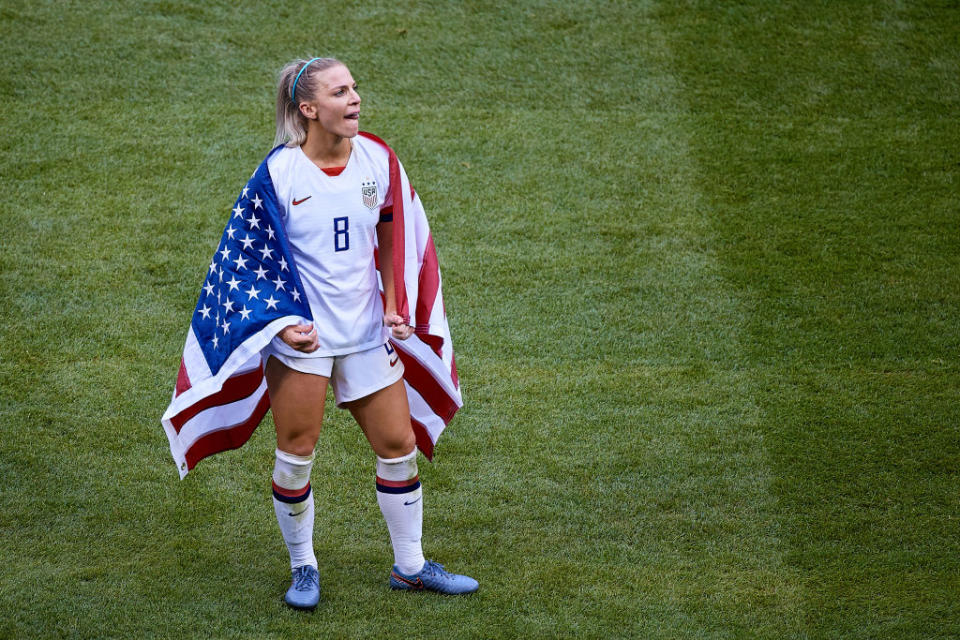 Julie Ertz of the U.S. team looks on after the victory during the 2019 FIFA Women's World Cup France Final match on July 7, 2019 in Lyon, France. | David Aliaga—MB Media/Getty Images