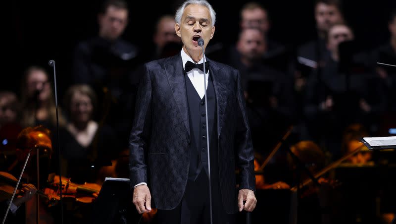 Andrea Bocelli performs in concert at Vivint Arena in Salt Lake City on Wednesday, May 17, 2023.