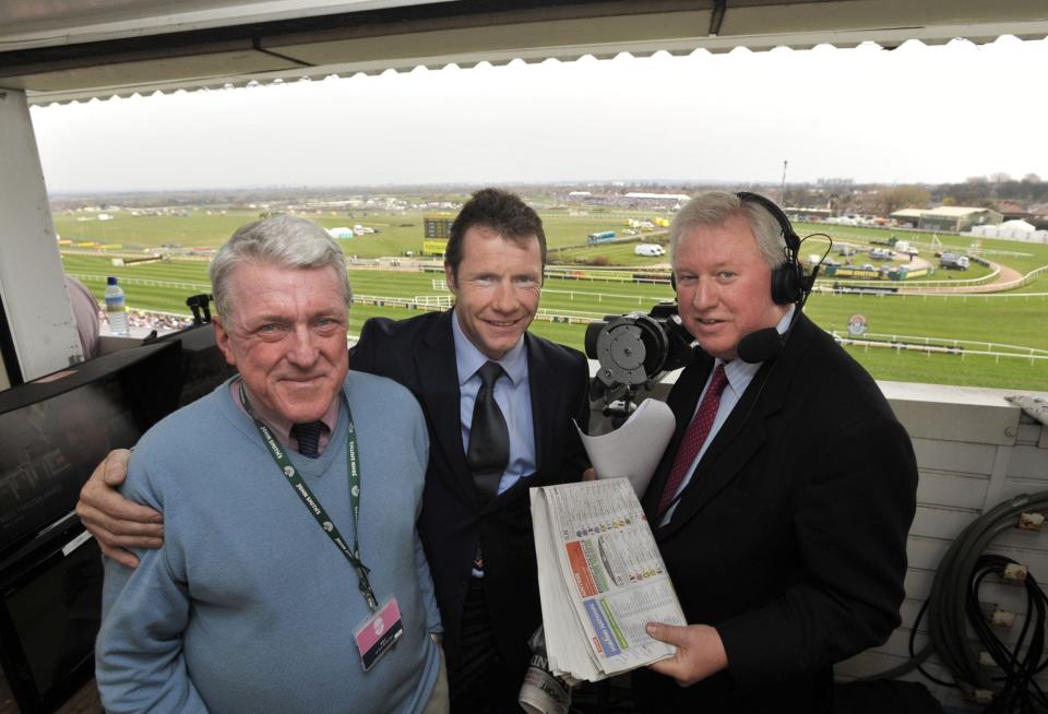 The BBC commentary team, l-r, John Hanmer, Mick Fitzgerald and Jim McGrath in Liverpool for the Grand National meeting, April 2010 - Hugh Routledge/Shutterstock 