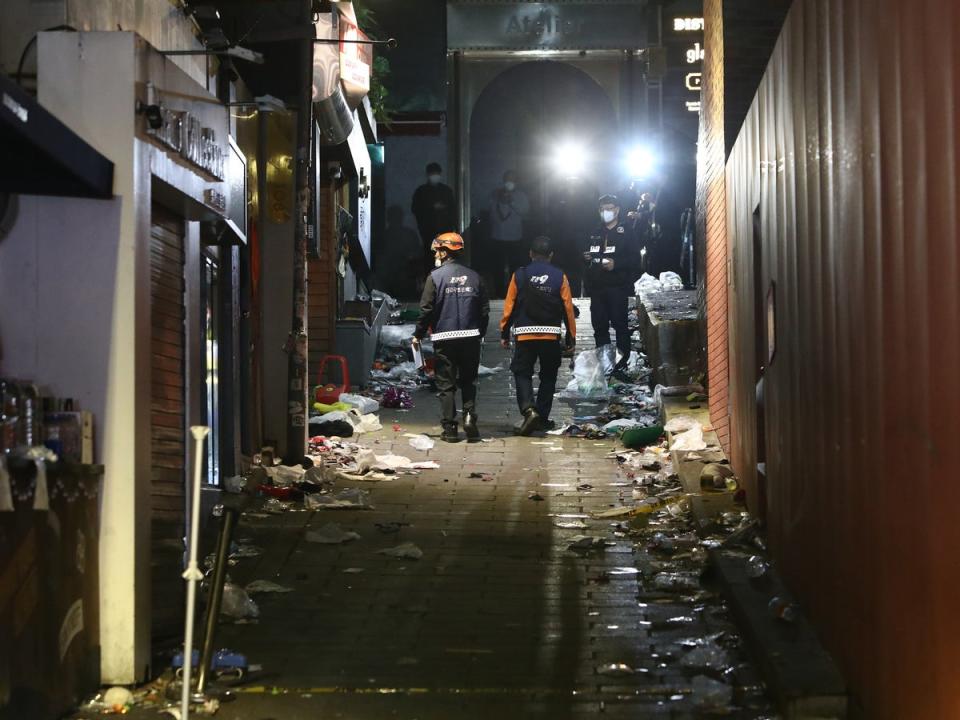 An empty street after the dead and injured had been moved away (Getty Images)