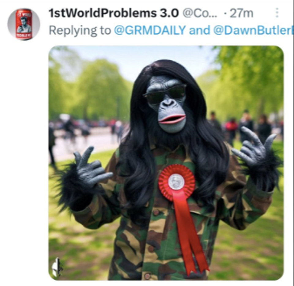 A racist image sent to Dawn Butler (Screenshot)