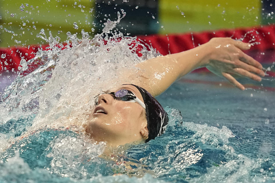 Alex Walsh swims in the 200-meter individual medley at the U.S. national championships swimming meet, Saturday, July 1, 2023, in Indianapolis. (AP Photo/Darron Cummings)