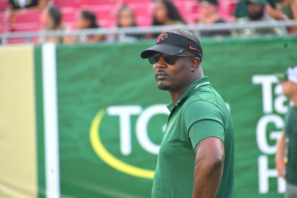 Florida A&M Rattlers head coach Willie Simmons looks on pregame of playing the South Florida Bulls at Raymond James Stadium, Saturday, Sept. 9, 2023