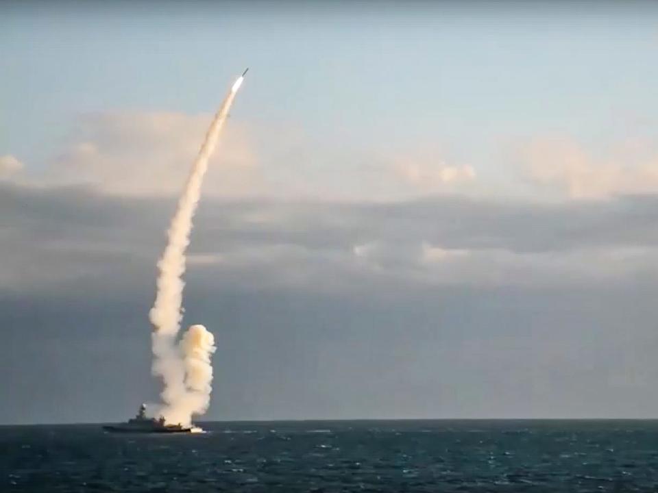 Russian warship launching a cruise missile.