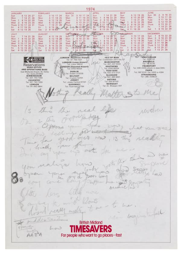 Freddie Mercury’s “Bohemian Rhapsody” lyric sheet