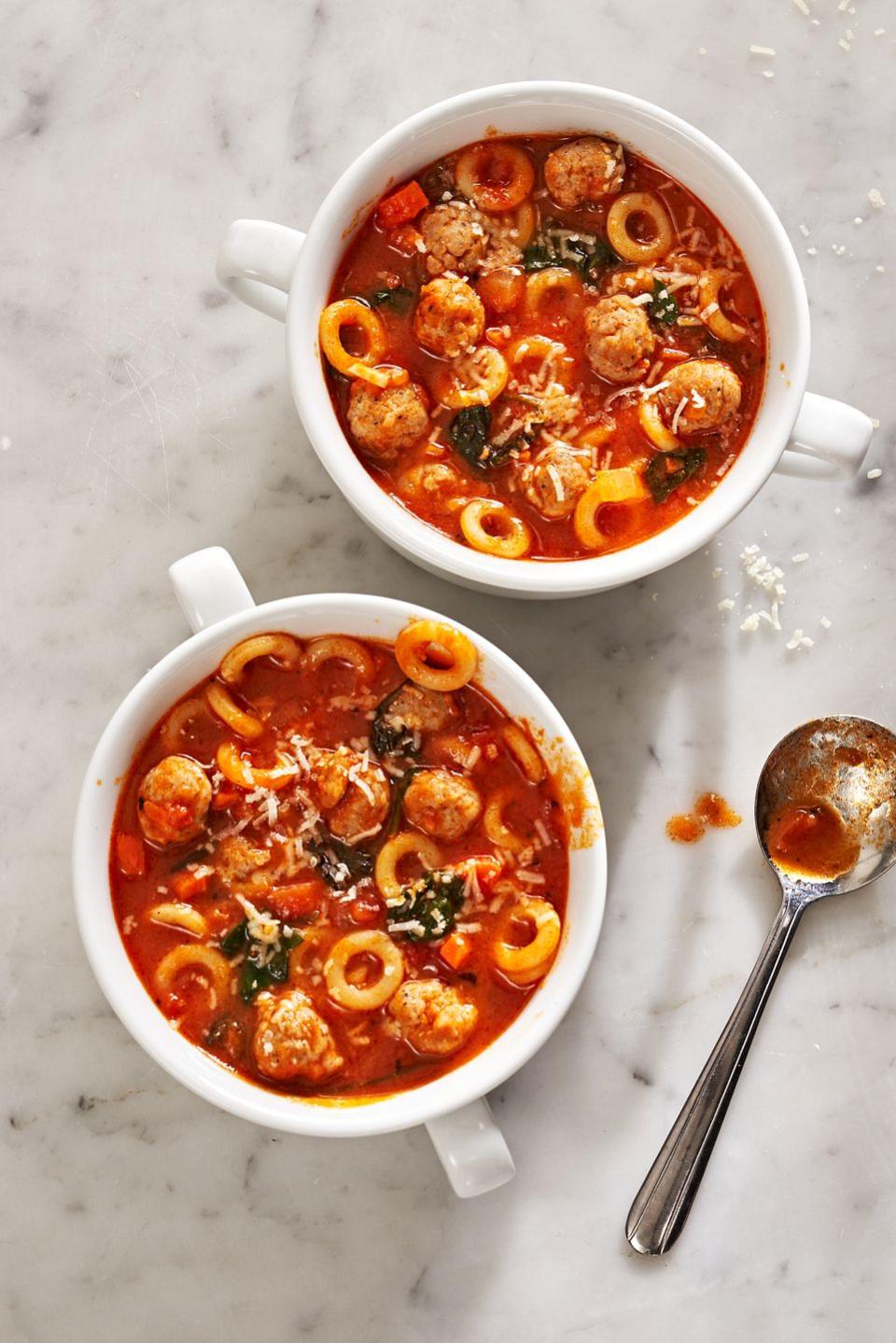 Mini Meatball and Pasta Marinara Soup