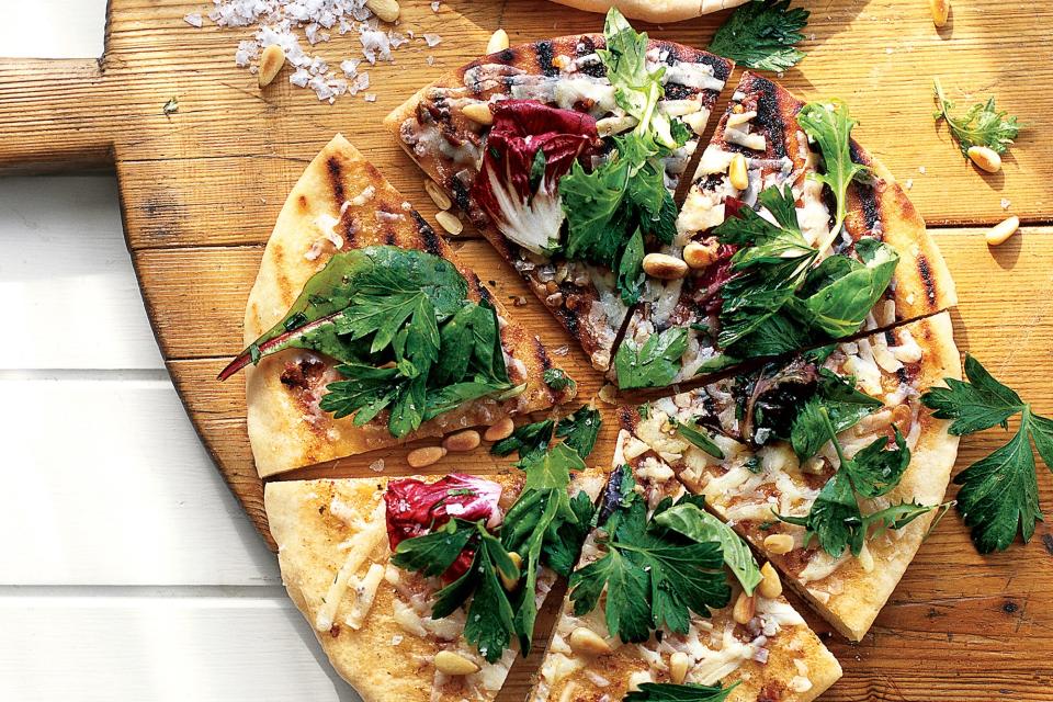 Grilled Pizza With Harissa and Herb Salad