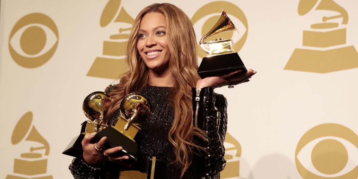 los angeles   february 8 beyonce backstage during the 57th annual grammy awards, sunday, feb 8, 2015 800 1130 pm, live etdelayed pt at staples center in los angeles and broadcast on the cbs television network photo by bret hartmancbs via getty images