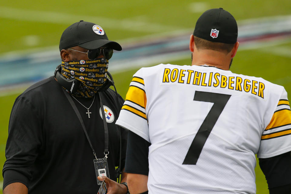 Steelers coach Mike Tomlin still has faith in Ben Roethlisberger. (Photo by Frederick Breedon/Getty Images)