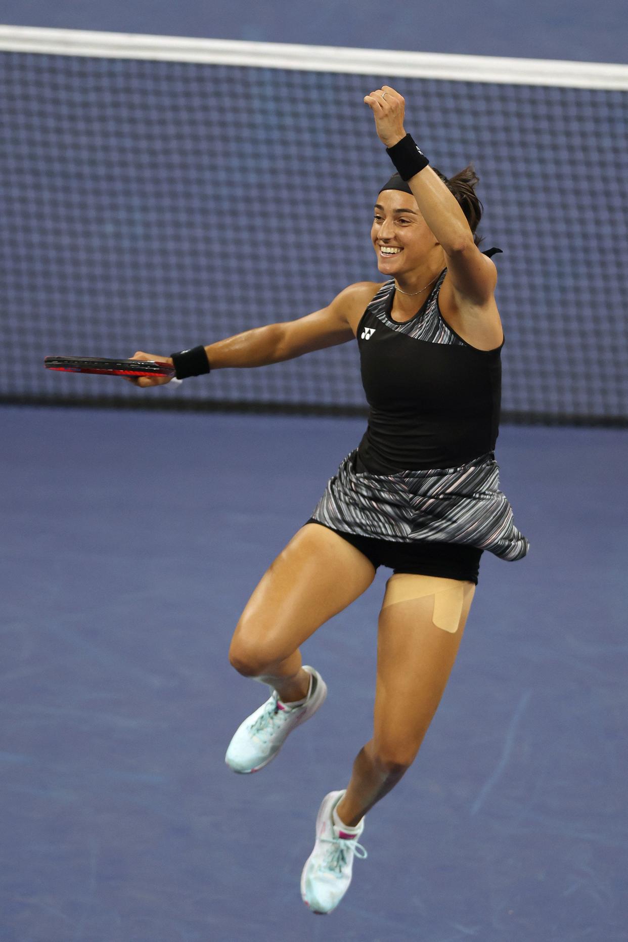 Caroline Garcia of France celebrates after defeating Bianca Andreescu of Canada during their Women's Singles Third Round match on Day 5 of the 2022 U.S. Open at USTA Billie Jean King National Tennis Center on Sept. 02, 2022, in Flushing, Queens.