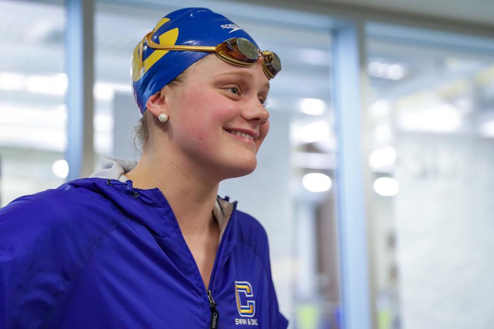 Berit Berglund during an interview with IndyStar on Wednesday, Dec. 29, 2021, following a swim meet at Carmel High School. 