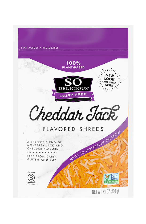 6) So Delicious Dairy-Free Cheddar Jack Flavored Shreds
