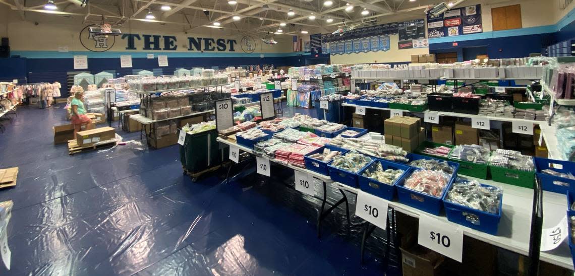 It takes a week to set up for the Spartina 449 Warehouse Sale, held in the gym at Hilton Head Island High School. The sale runs from July 6-9, 2023.