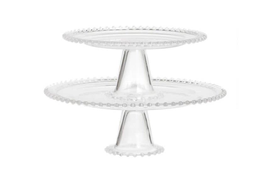 Clear Beaded Glass Cake Stand