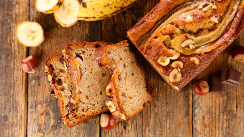 Sliced hazelnut banana bread