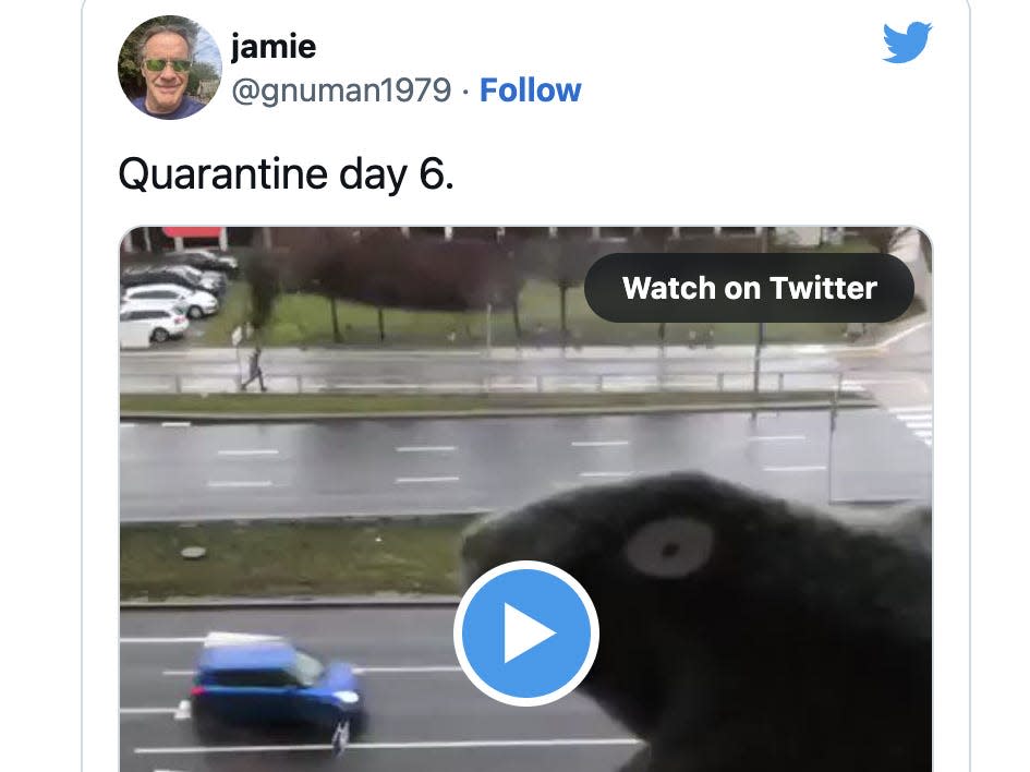 "Quarantine day 6." Tweet in 2020