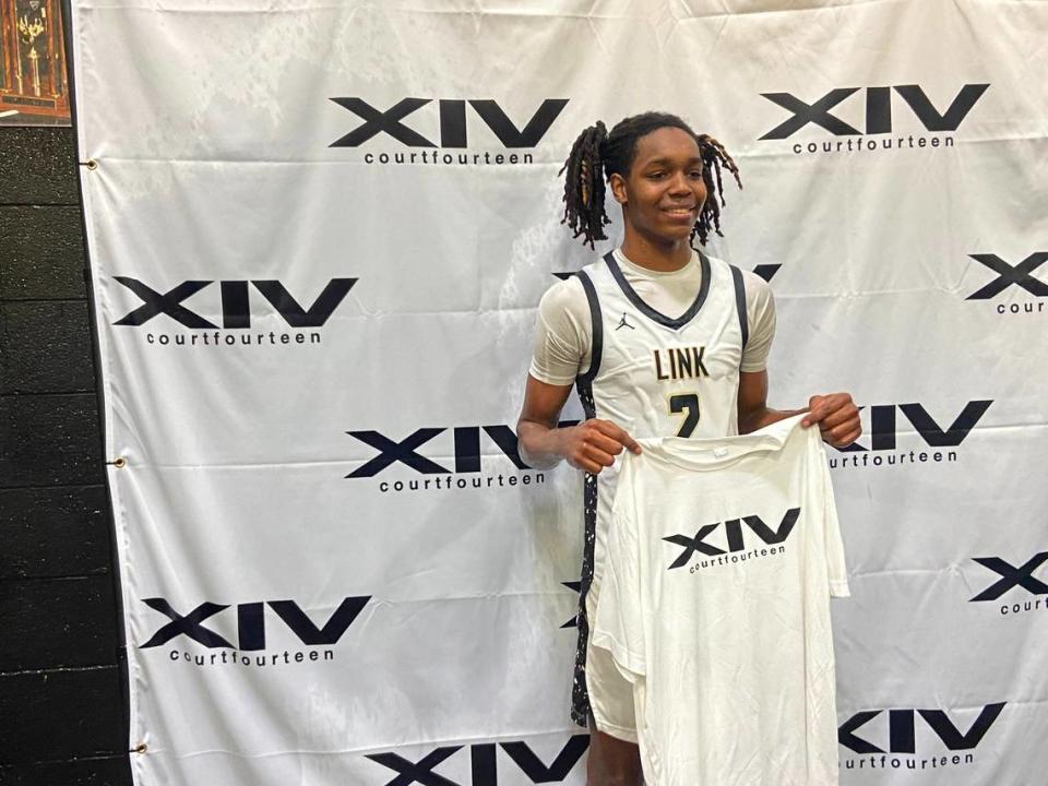 Class of 2025 college basketball recruit Jasper Johnson poses for a photo after playing with Link Academy (Missouri) on Sunday at Woodford County High School in Versailles. Johnson scored 37 points in front of John Calipari and several other college basketball coaches as Link defeated Huntington Prep (West Virginia).