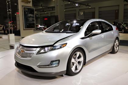 FILE - In this Jan. 26, 2010 file photo, the Chevy Volt appears on display at the Washington Auto Show, in Washington. (AP Photo/J. Scott Applewhite, File) 