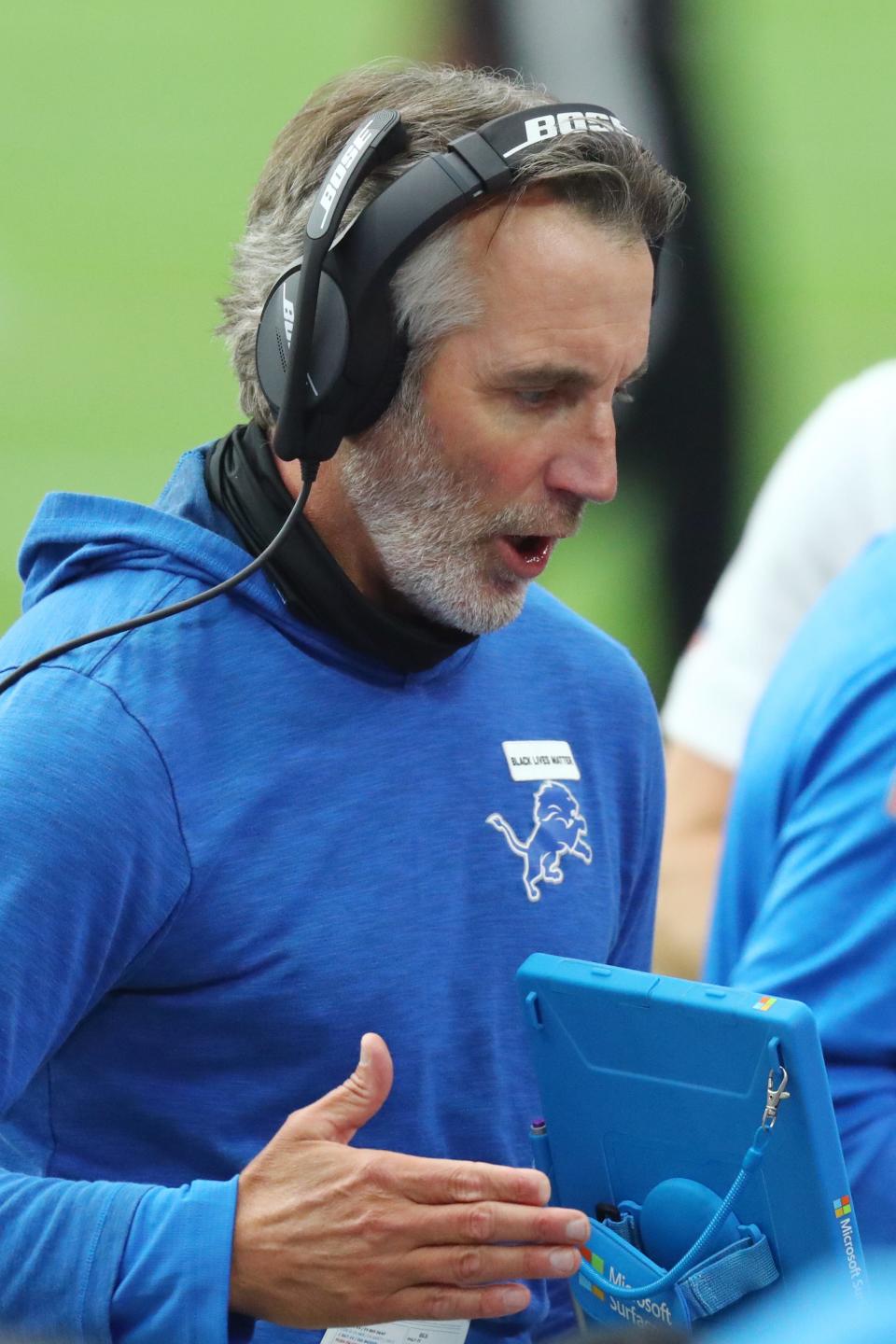 Detroit Lions defensive coach Cory Undlin on the sidelines against the Arizona Cardinals in the first quarter Sept. 27, 2020, at State Farm Stadium.