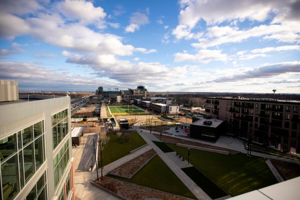 The view of Lambeau Field from the penthouse of the U.S. Venture Center on Dec. 2, 2021, at the Titletown District in Ashwaubenon.