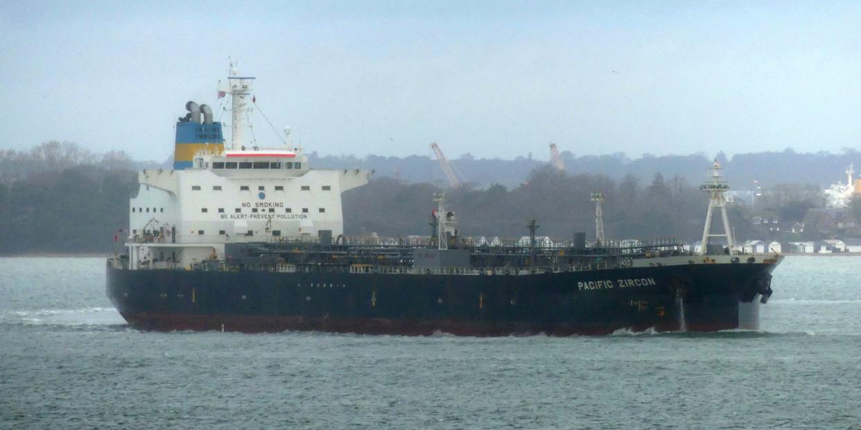 Tanker Pacific Zircon is seen at sea near Isle of Wright, Britain in this undated handout picture.