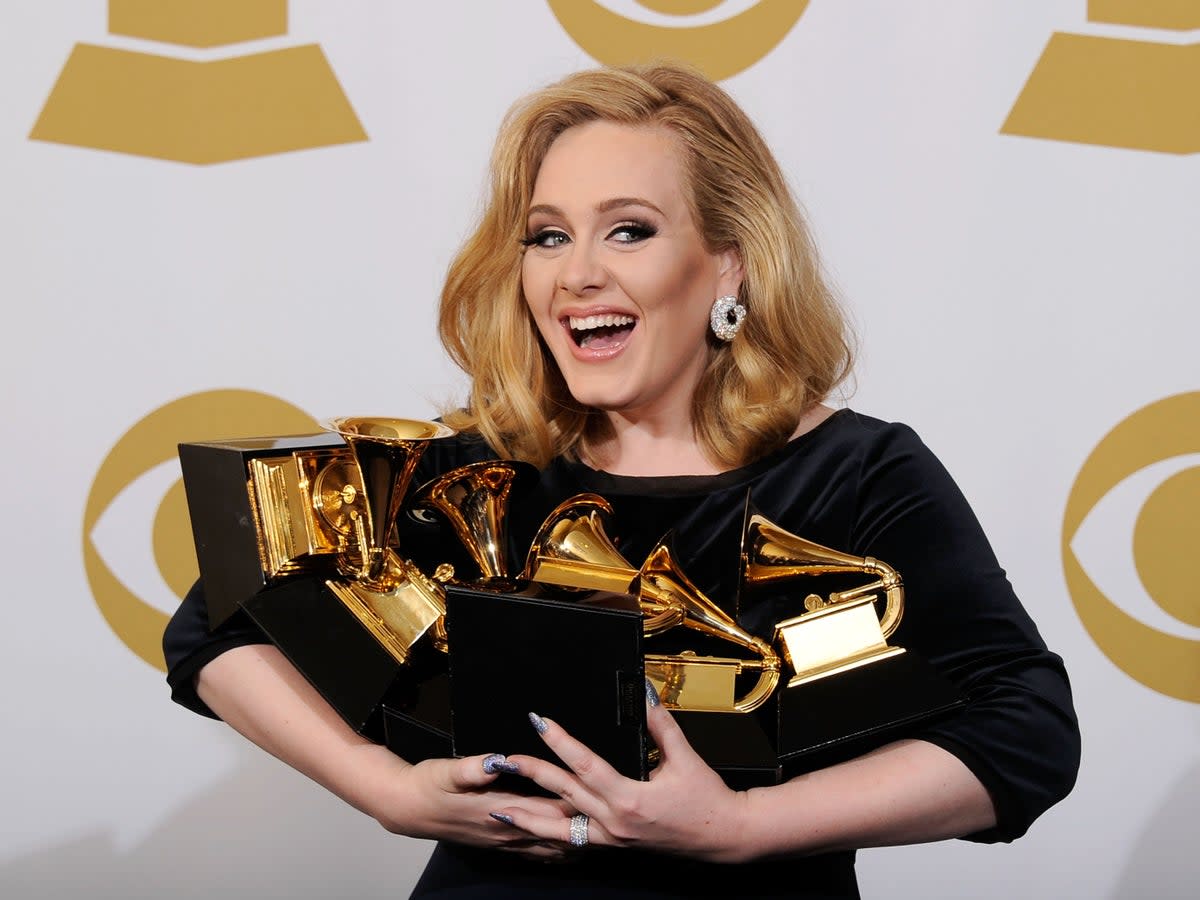 Adele with her Grammys at the 2012 awards (Getty Images)