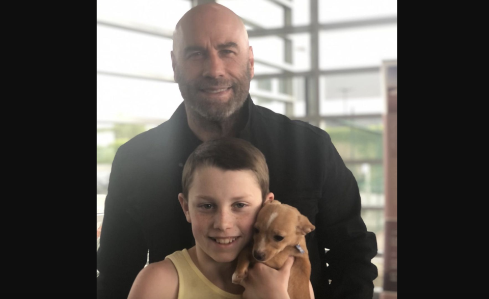 John Travolta and his son Benjamin have adopted a dog — one that had a big cameo on Oscars night. (Photo: John Travolta via Instagram)