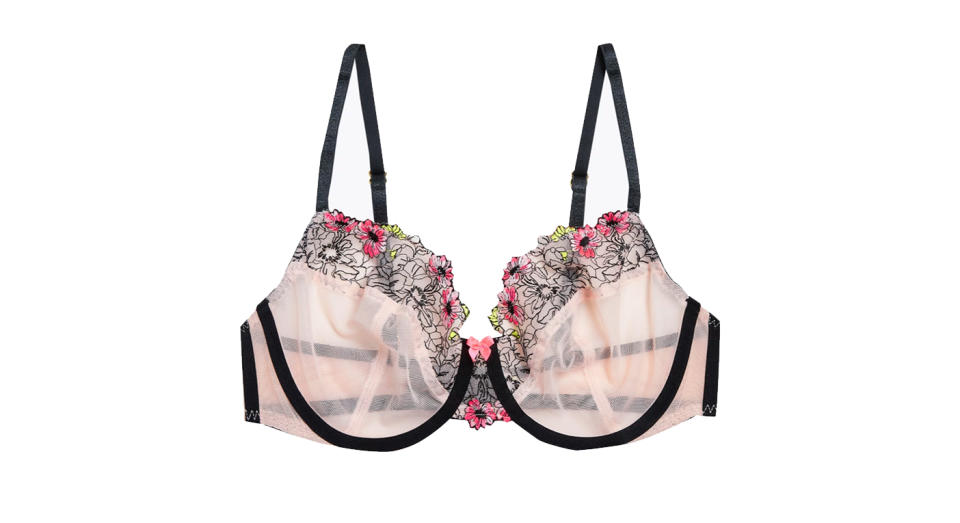 Floral Tattoo Embroidered Balcony Bra A-E