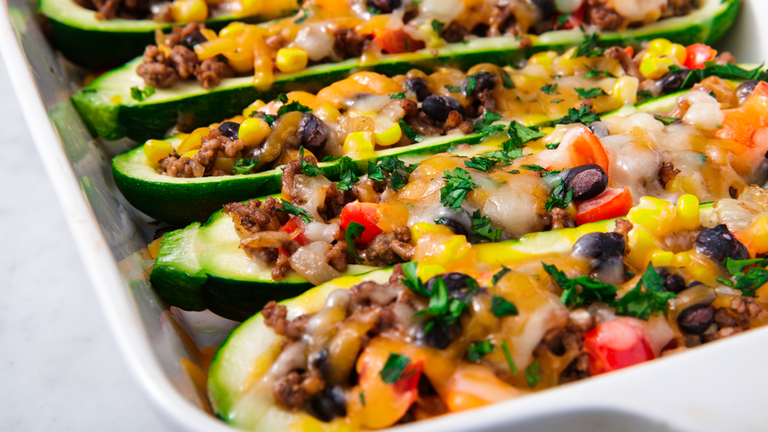 <p>More meat. Less carbs. </p><p>Get the <a href="https://www.delish.com/uk/cooking/recipes/a30312055/burrito-zucchini-boats-recipe/" rel="nofollow noopener" target="_blank" data-ylk="slk:Burrito Courgette Boats;elm:context_link;itc:0;sec:content-canvas" class="link ">Burrito Courgette Boats</a> recipe.</p>