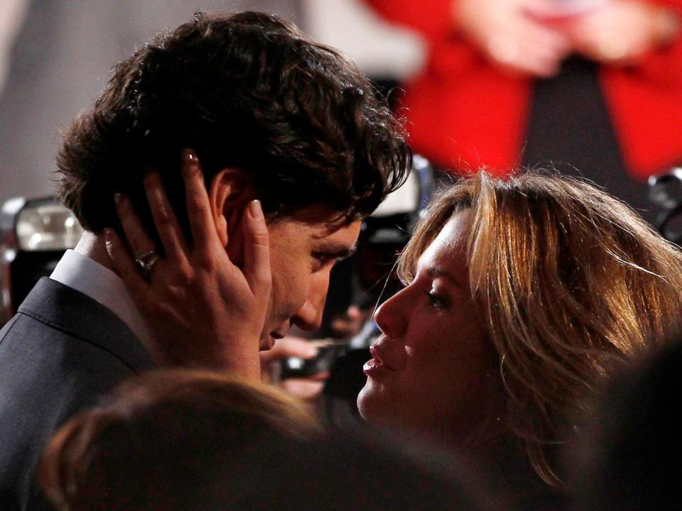 Justin Trudeau iand Sophie Gregoire Trudeau after he won the leadership of the Liberal Party of Canada in Ottawa April 14, 2013.