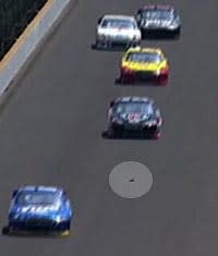 Debris, highlighted in front of Kevin Harvick's car, brought out a caution on Lap 94