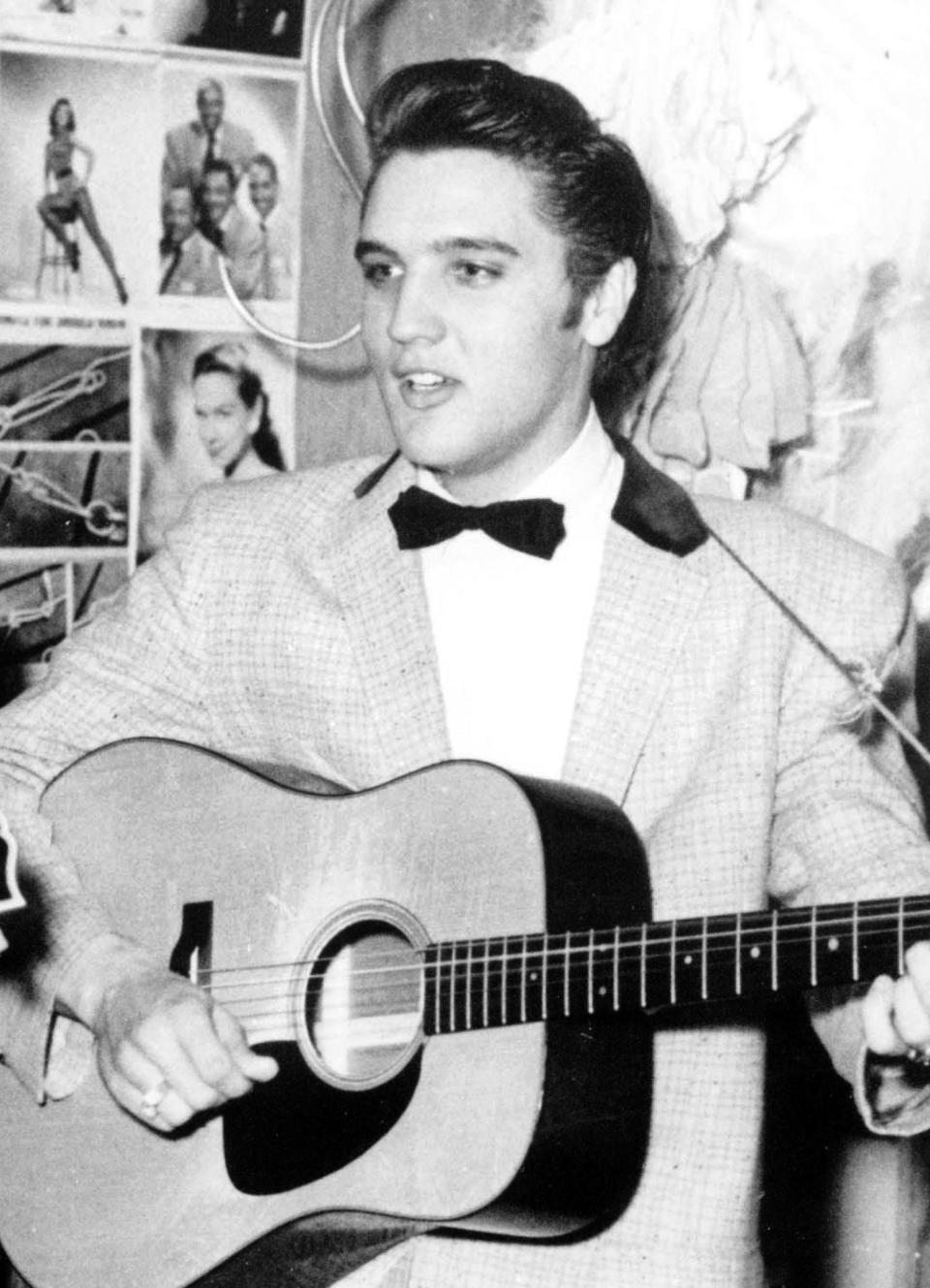 Elvis Presley, shown in 1956 at the New Frontier Hotel in Las Vegas.