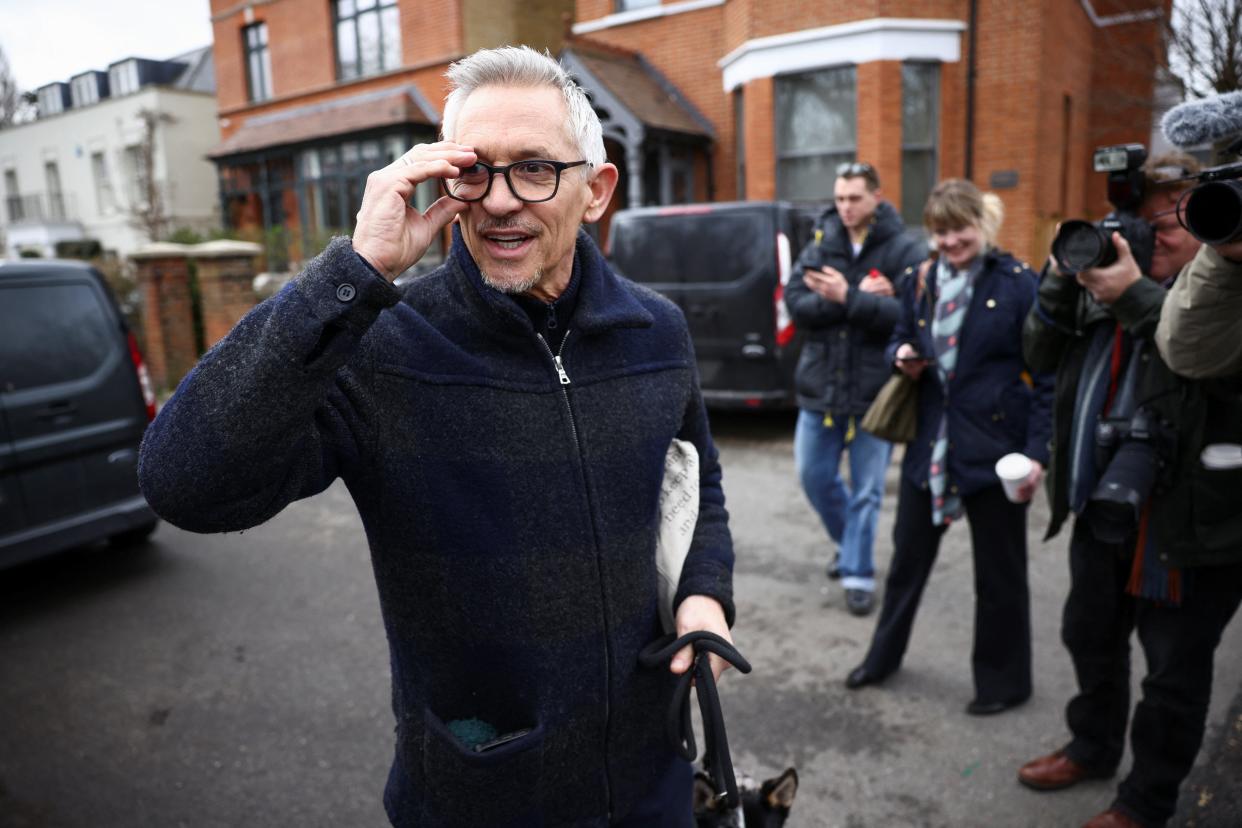 Former British football player Gary Lineker leaves his home in London, Britain, March 12, 2023. (REUTERS)