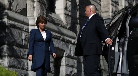 British Columbia Premier Christy Clark leaves the legislature after being defeated in a non-confidence vote in Victoria, B.C., Canada June 29, 2017. REUTERS/Kevin Light
