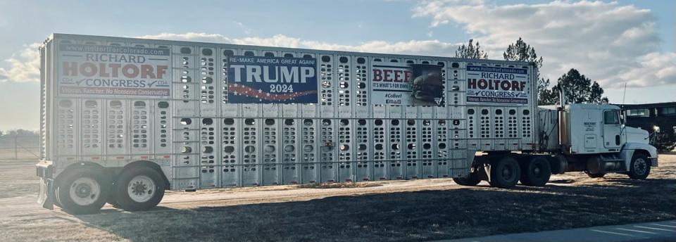 Richard Holtorf’s Trump-emblazoned cattle rig, which he has used to canvass the state’s 4th congressional district ahead of Tuesday’s primary (The Independent)