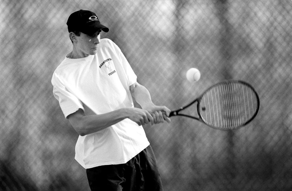 Jamie Gresh, shown competing for Barrington High in April 1998, won the boys tennis state championship three times.