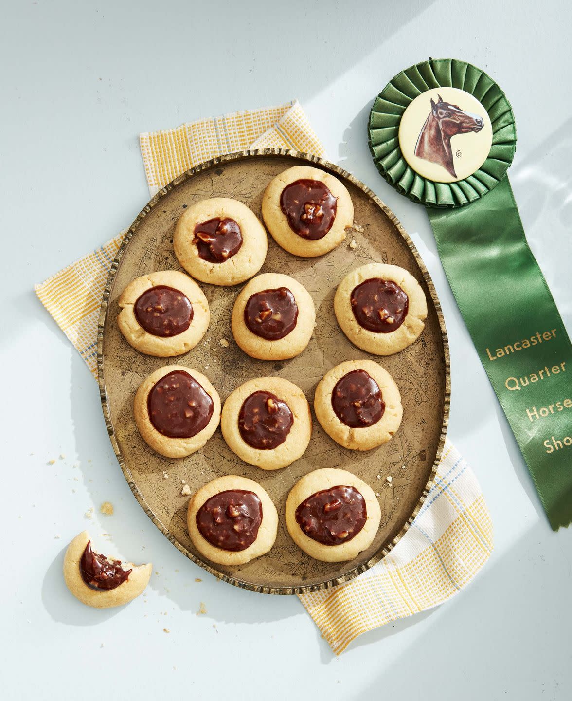 caramel chocolate walnut thumbprint cookies