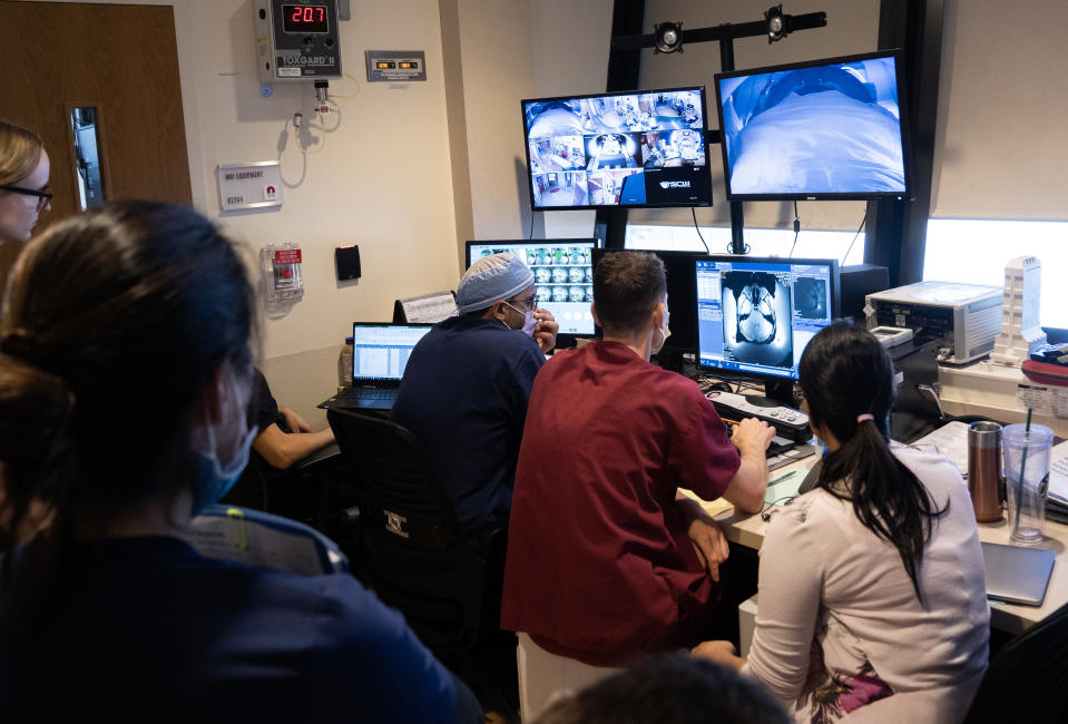 Using an MRI, medical professionals at Children's National map where sound waves will be aimed at Callie Weatherford's brain. (Washington Post photo by Minh Connors)