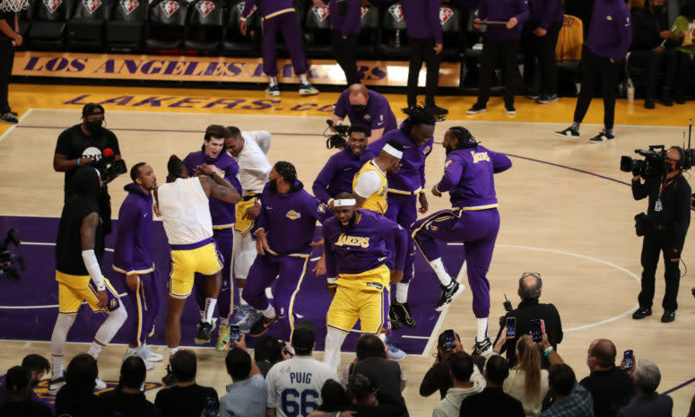 Lakers bench during the season opener.